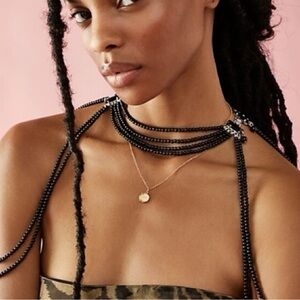 Free People Too Late Black Pearl Chocker Shoulder Necklace NWT